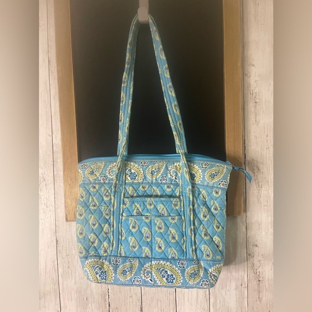 Vera Bradley Quilted Tote Bag 2005 Retired Bermuda Blue Paisley Zip Chkbk Cover